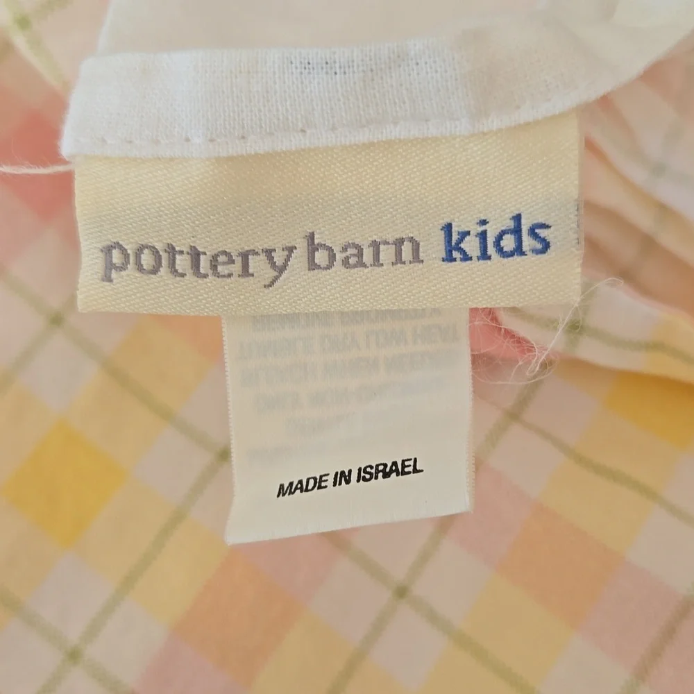 Pottery Barn Kids twin size bed skirt / dust ruffle. Pink and yellow plaid. - Picture 2 of 3